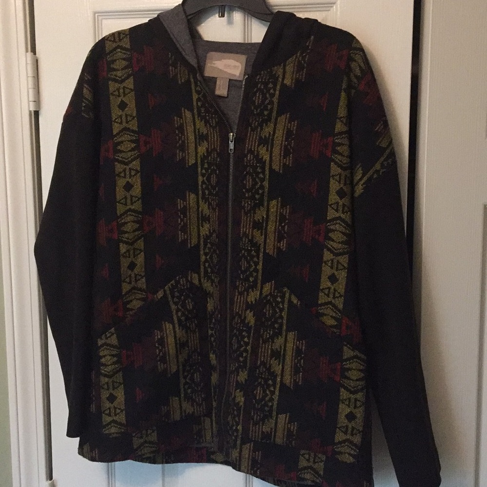 Tribal print zip up hoodie size M